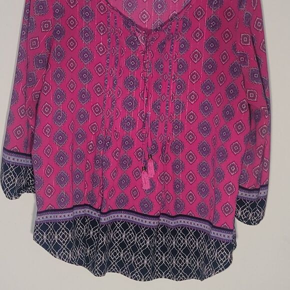 Ruby Rd Womens Size L Large Fuschia Black Mandala Top Tassels V Neck - Picture 12 of 15